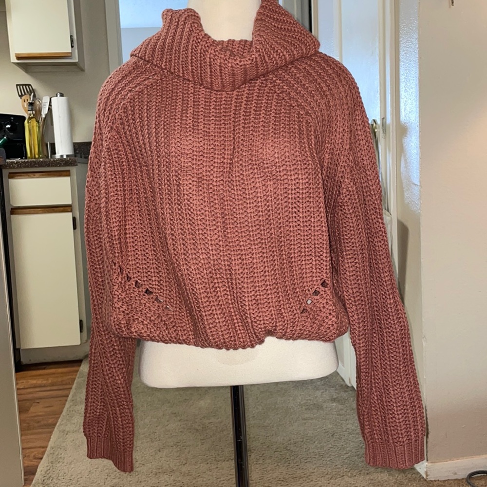 Mauve/Clay colored Cowl-neck and slightly cropped sweater